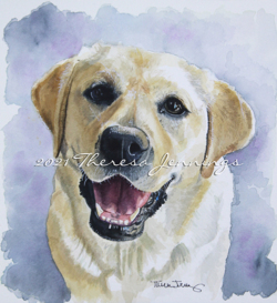 2021 Dakota, 8.5 x 9" watercolor on paper; commission of golden lab